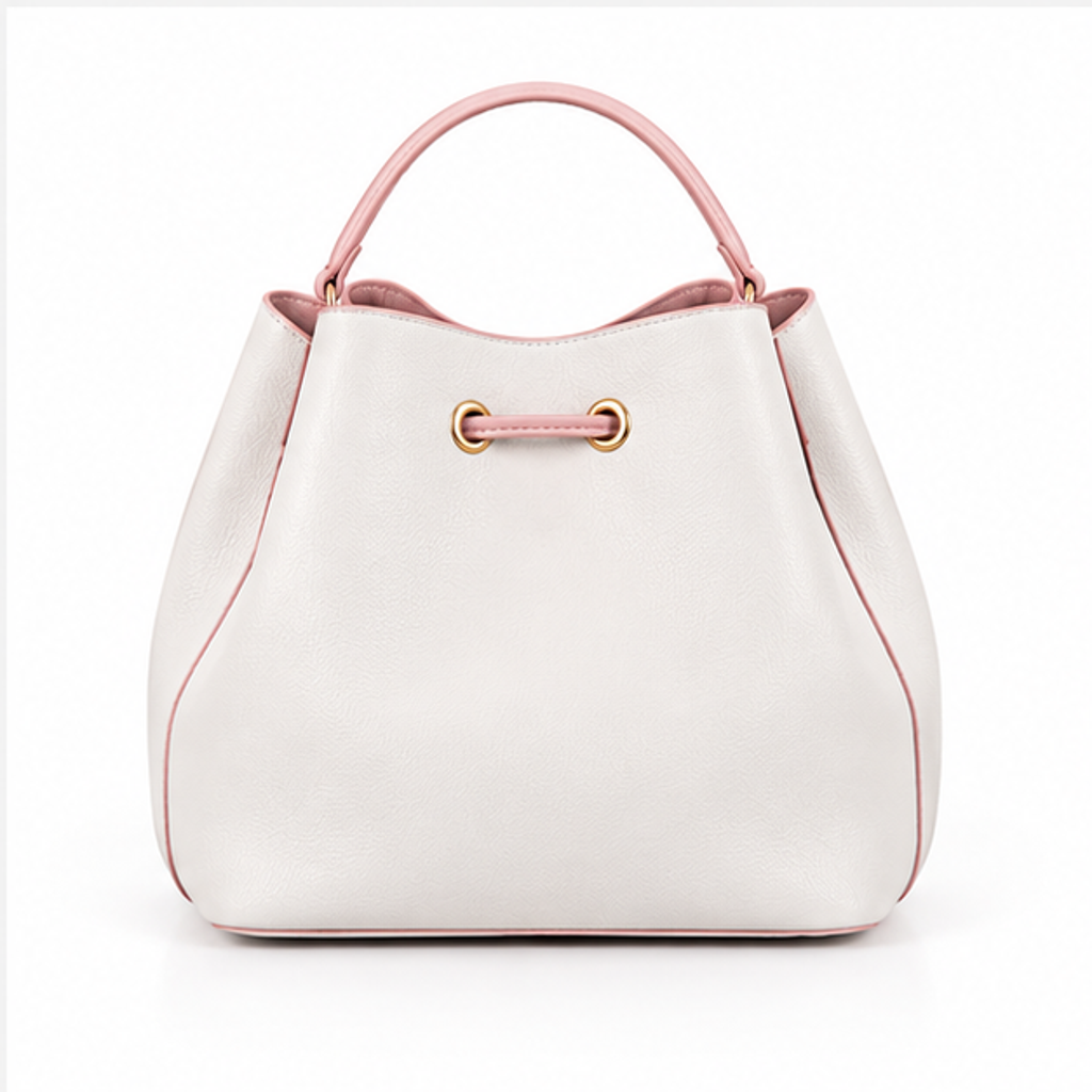 White Pink Drawstring Bucket Handbag Set