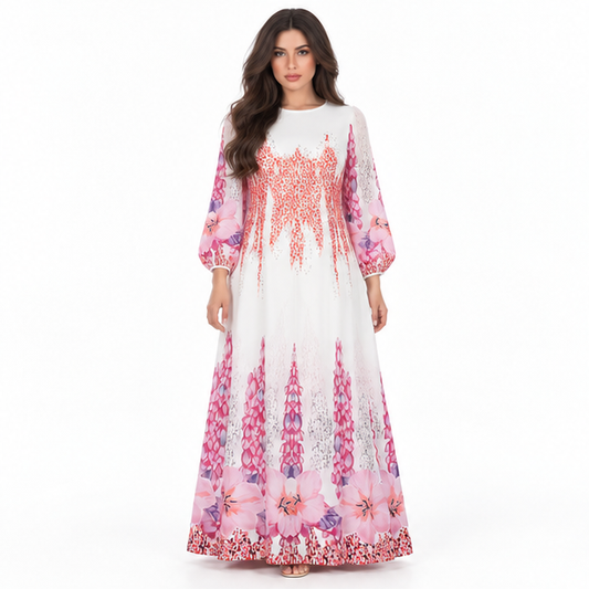 White Kaftan With Elegant Floral Patterns
