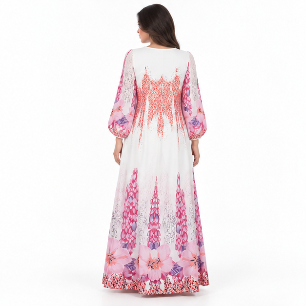 White Kaftan With Elegant Floral Patterns