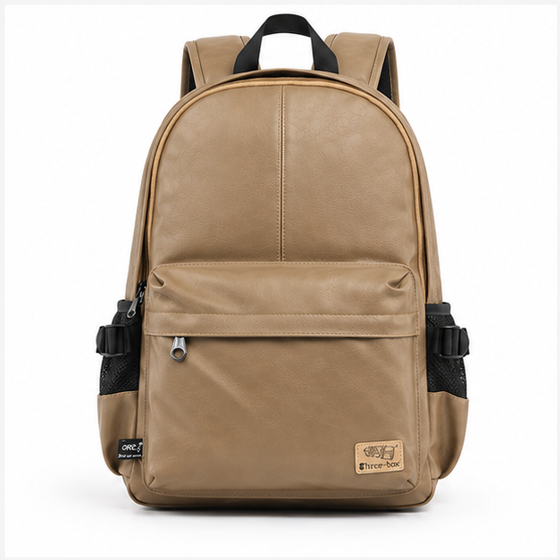 Khaki Urban Classic Leather Travel Backpack