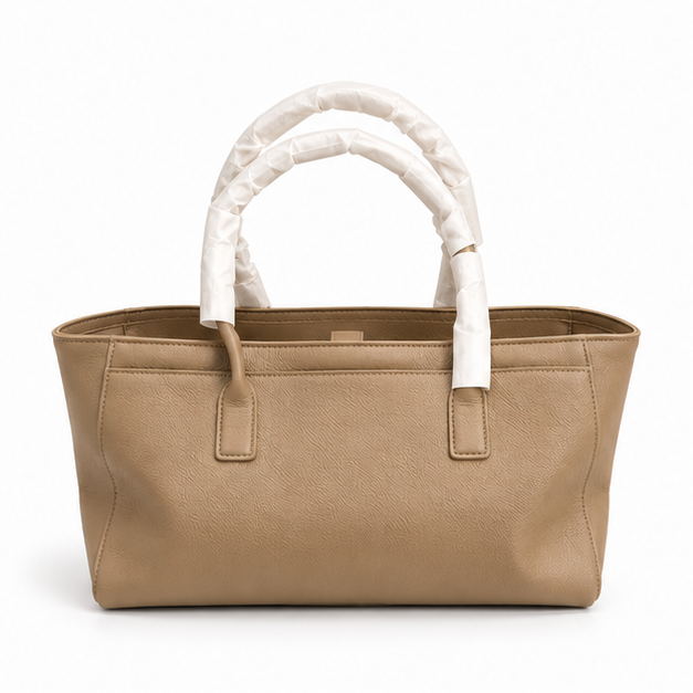 Khaki Textured Everyday Structured Tote Handbag