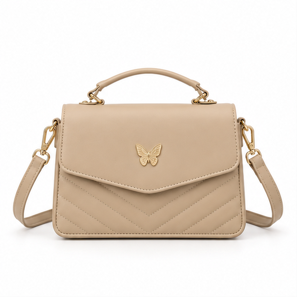 Khaki Butterfly Quilted Shoulder Handbag Purse
