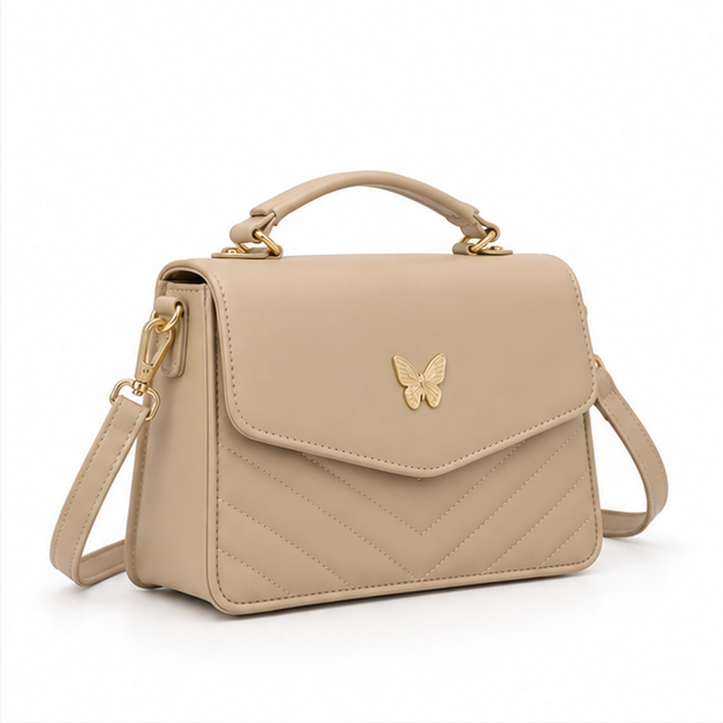 Khaki Butterfly Quilted Shoulder Handbag Purse