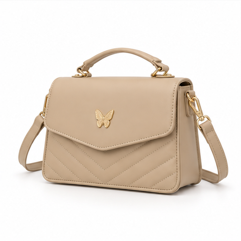 Khaki Butterfly Quilted Shoulder Handbag Purse