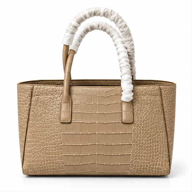 Khaki Crocodile Texture Structured Tote Bag