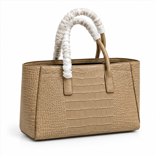 Khaki Crocodile Texture Structured Tote Bag