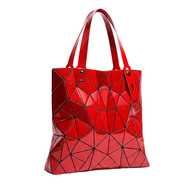 Red Geometric Glossy Structured Tote Bag
