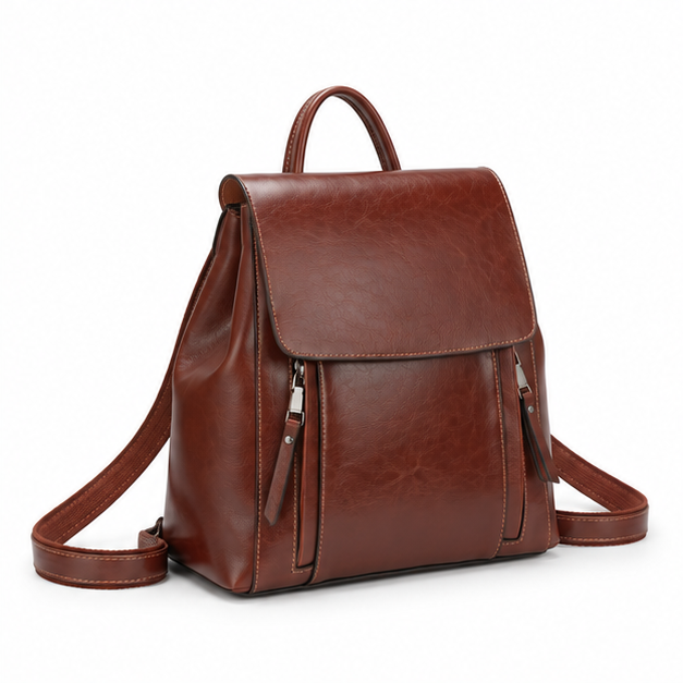 Classic Coffee Leather Adjustable Backpack