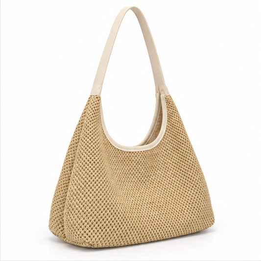White Woven Raffia Shoulder Hobo Bag