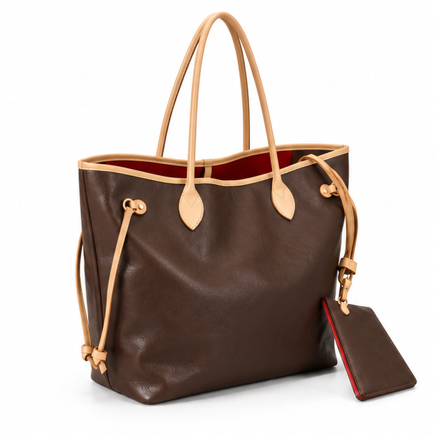 Classic Brown Leather Tote With Pouch