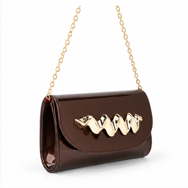 Glossy Chocolate Gold Chain Evening Bag