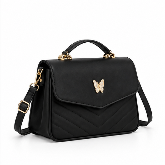 Elegant Black Butterfly Quilted Shoulder Handbag