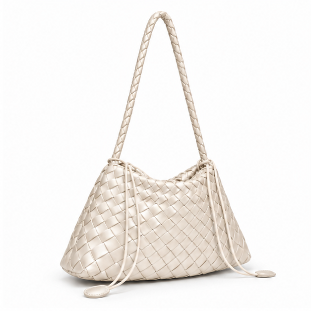 Off White Woven Slouch Shoulder Bag