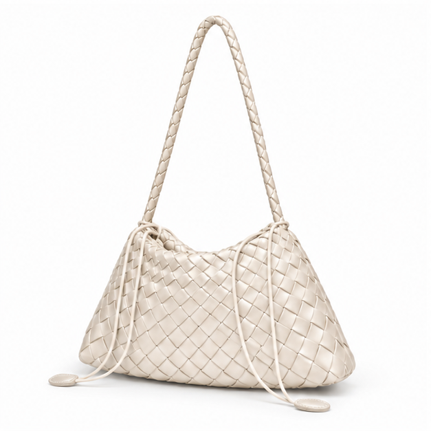Off White Woven Slouch Shoulder Bag