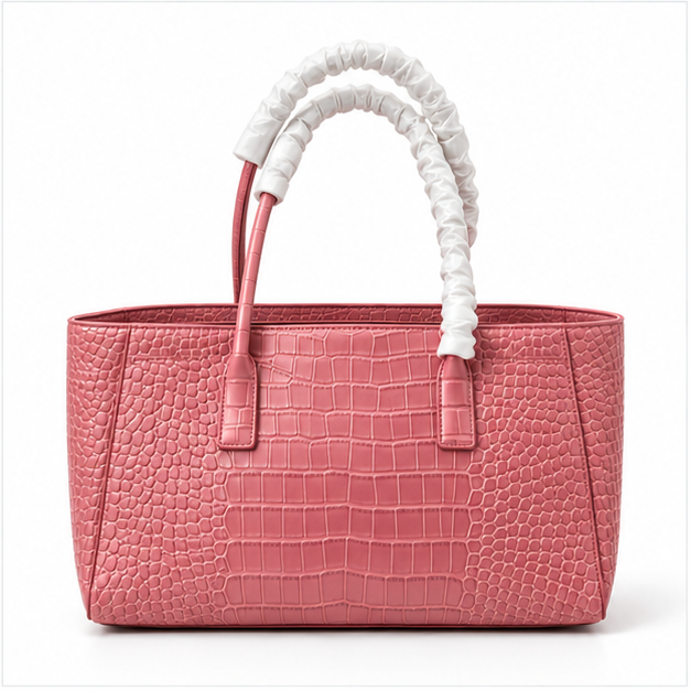 Pink Croc Textured Structured Tote Handbag