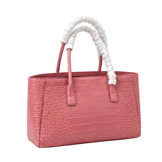 Pink Croc Textured Structured Tote Handbag
