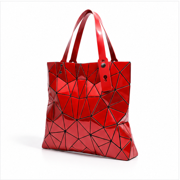 Red Geometric Glossy Structured Tote Bag