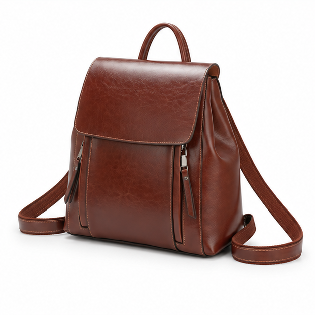 Classic Coffee Leather Adjustable Backpack