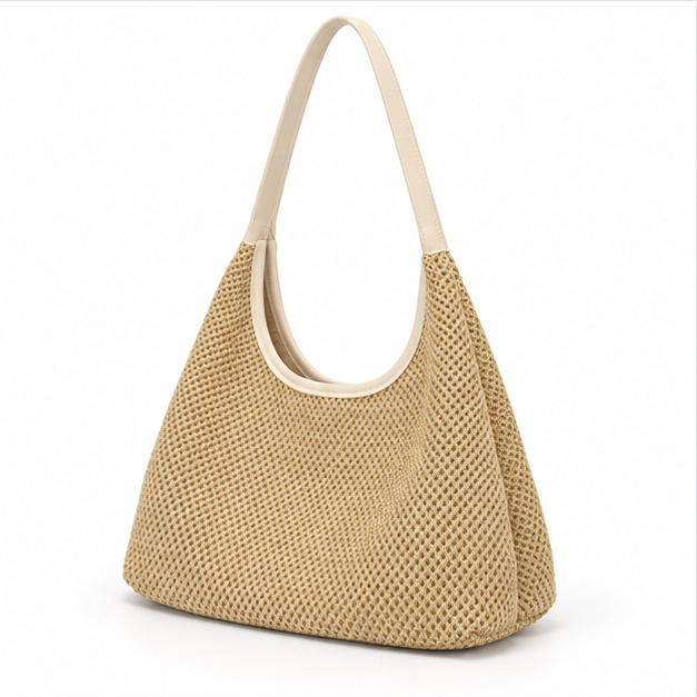 White Woven Raffia Shoulder Hobo Bag