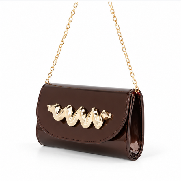 Glossy Chocolate Gold Chain Evening Bag