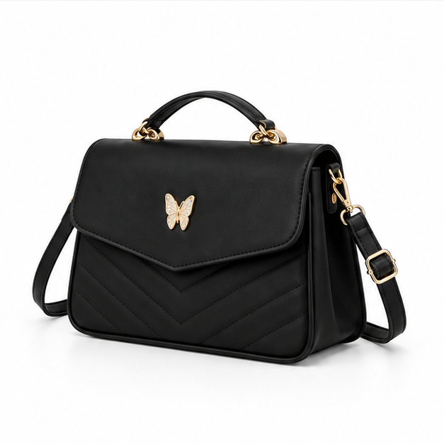 Elegant Black Butterfly Quilted Shoulder Handbag