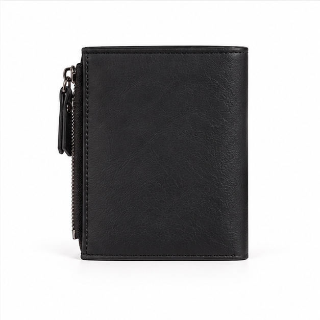 Black Leather Dual Zip Compact Wallet