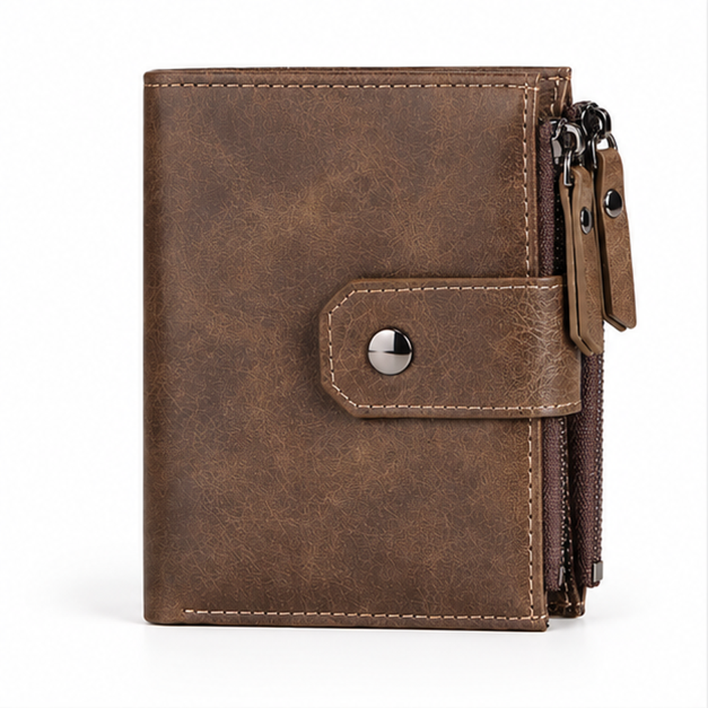 Vintage Brown Leather RFID Zipper Wallet