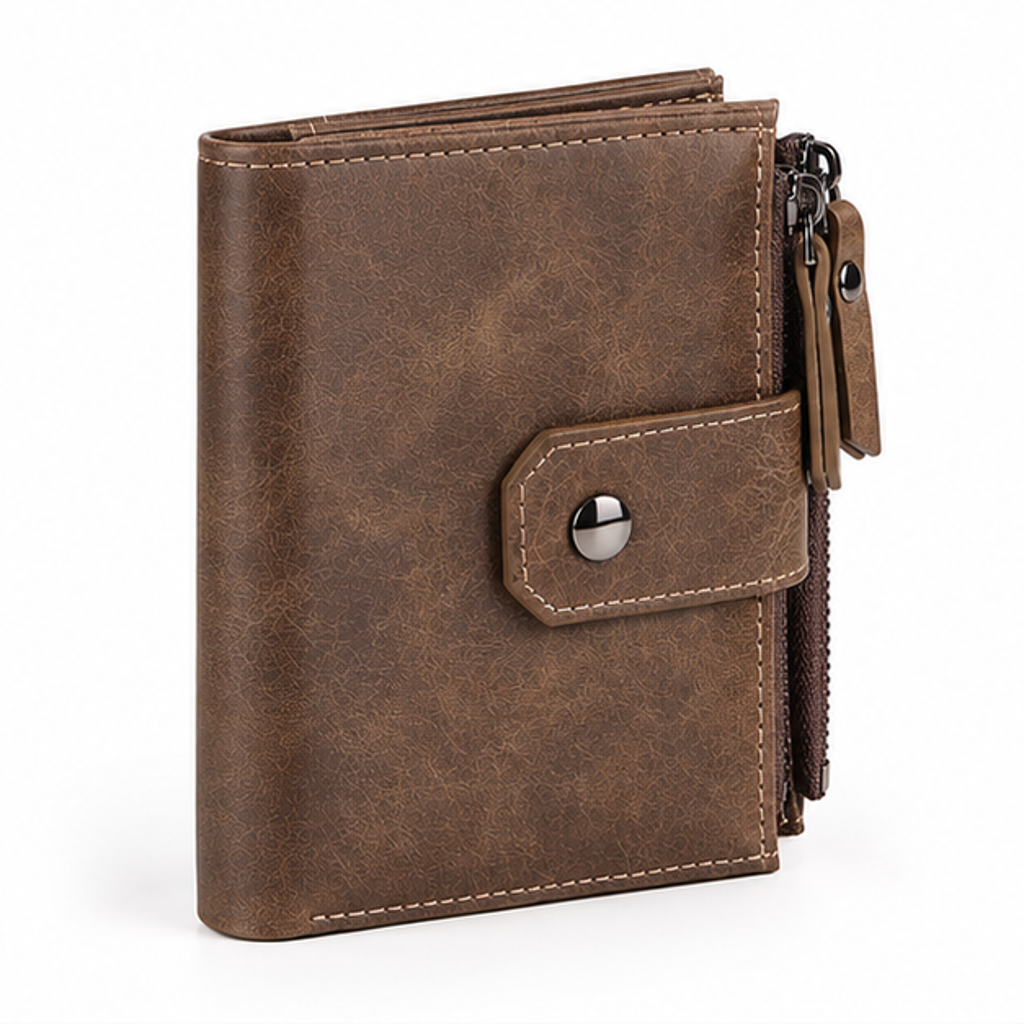 Vintage Brown Leather RFID Zipper Wallet
