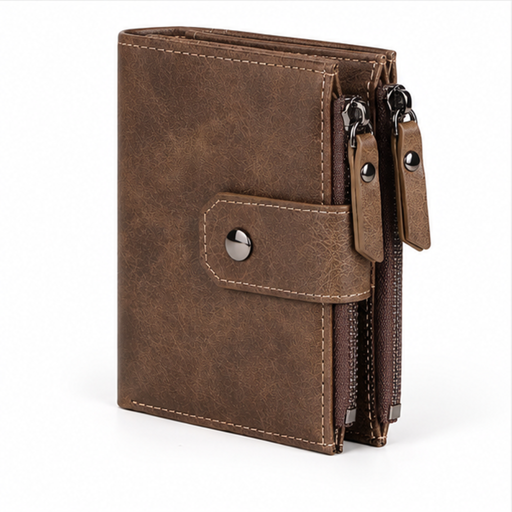 Vintage Brown Leather RFID Zipper Wallet