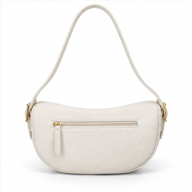 White Crescent Shoulder Bag With Zipper