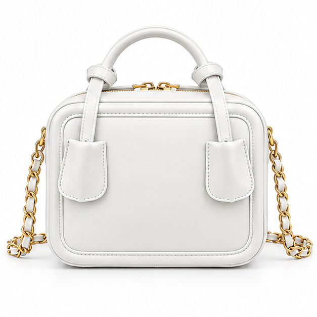 White Structured Chain Strap Handbag Purse