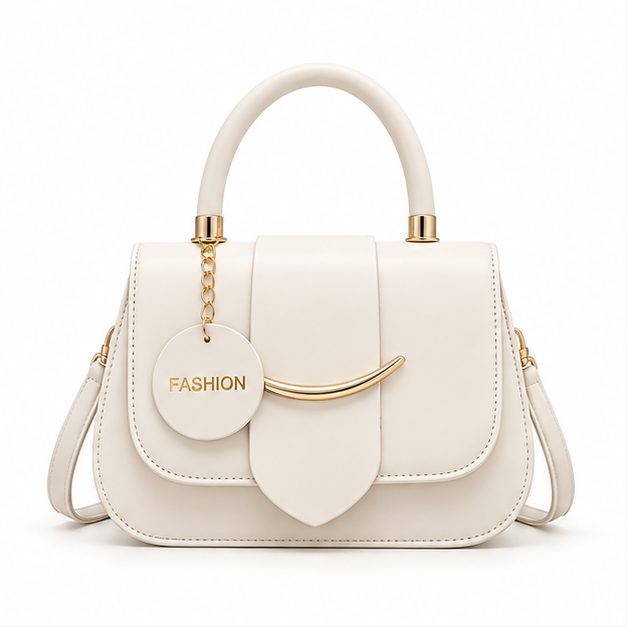 Elegant White Structured Top Handle Handbag