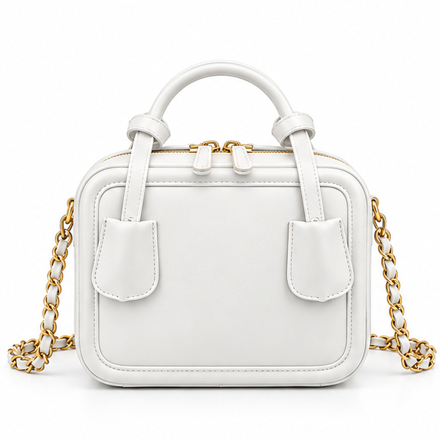 White Structured Chain Strap Handbag Purse