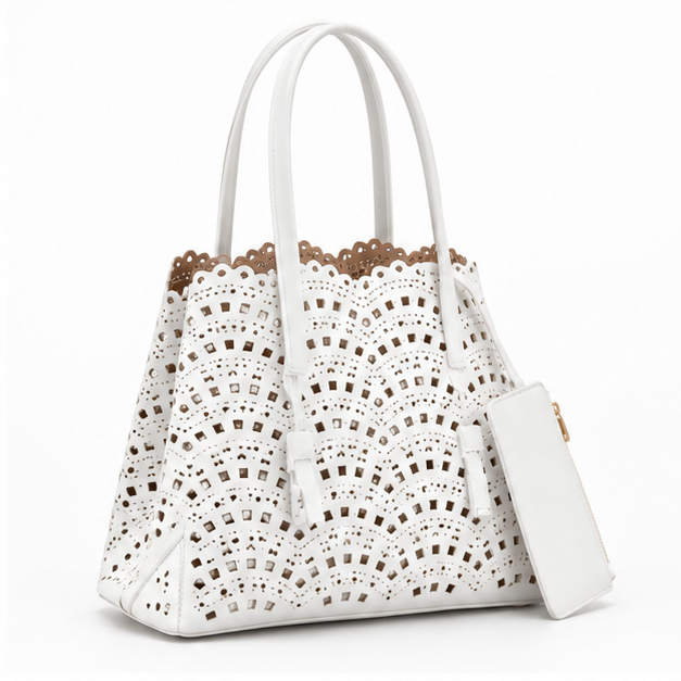 Elegant White Laser Cut Tote Handbag