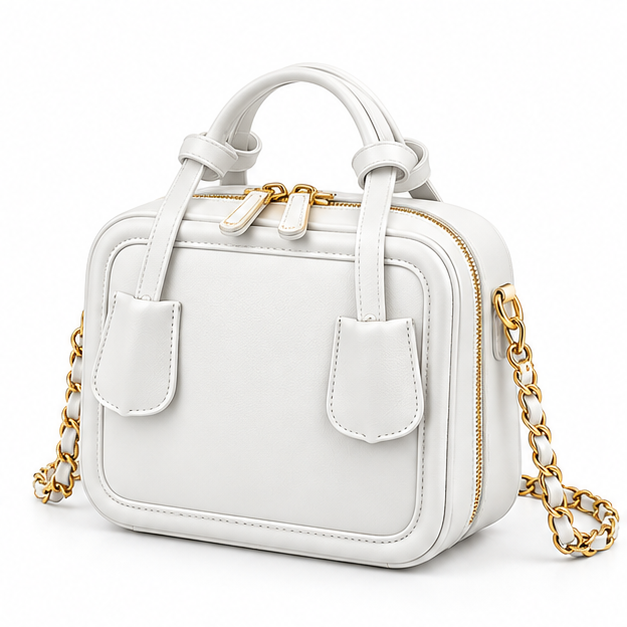 White Structured Chain Strap Handbag Purse
