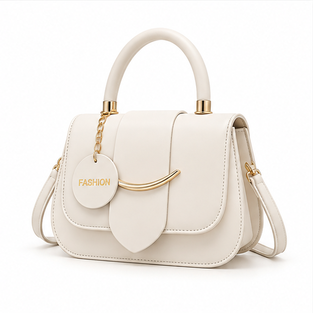 Elegant White Structured Top Handle Handbag
