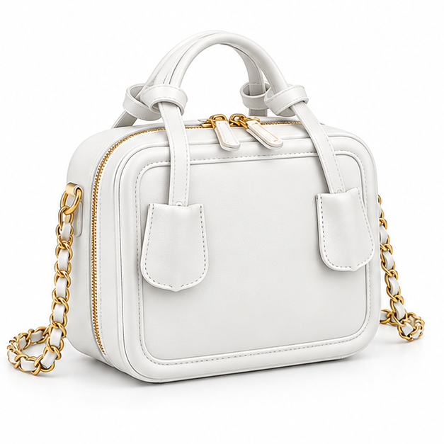 White Structured Chain Strap Handbag Purse