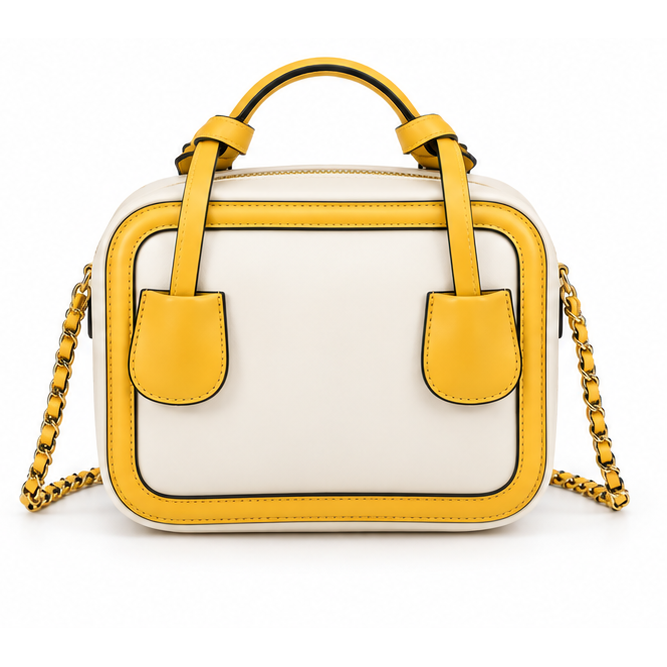Yellow Trim Structured Chain Strap Handbag Purse