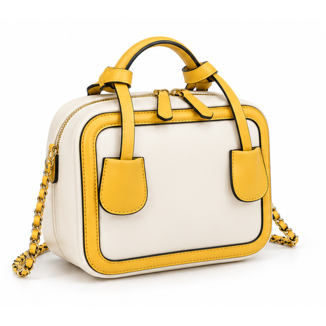Yellow Trim Structured Chain Strap Handbag Purse