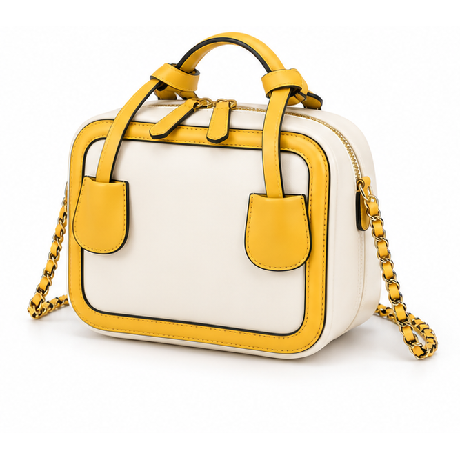 Yellow Trim Structured Chain Strap Handbag Purse